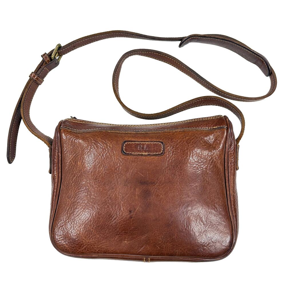 Polo Ralph Lauren VTG Leather Crossbody Bag Cognac Brown Saddle Purse 90s